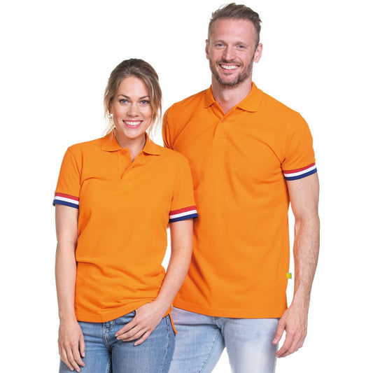 Oranje polo met Nederlands vlag op mouw | Polo